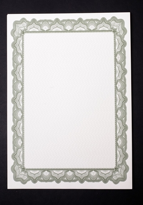 Papier imprimable de certificat de Forest Green, papier intérieur de estampillage chaud de certificat