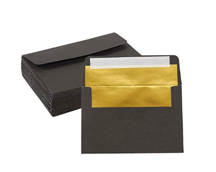 50 paquets de papier de métier enveloppe l'utilisation d'invitation de mariage avec l'extérieur et l'or noirs à l'intérieur