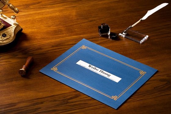 Support matériel de dossier de certificat de parchemin, couvertures de estampillage chaudes de certificat de feuille d'or